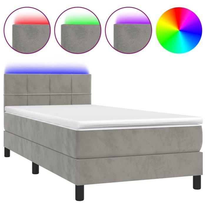 VidaXL Slat Bed Base with Mattress and LEDs, Upholstered Bed, Single Bed, Adult Bed for Interior Bedroom, 3134381