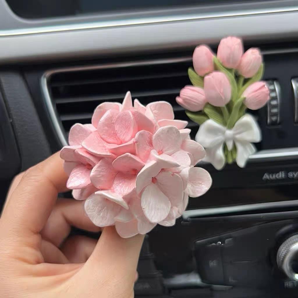 Tulip Hydrangea Car Air Freshener Flower Diffuser - Elegant Stone Car Ornament for Women
