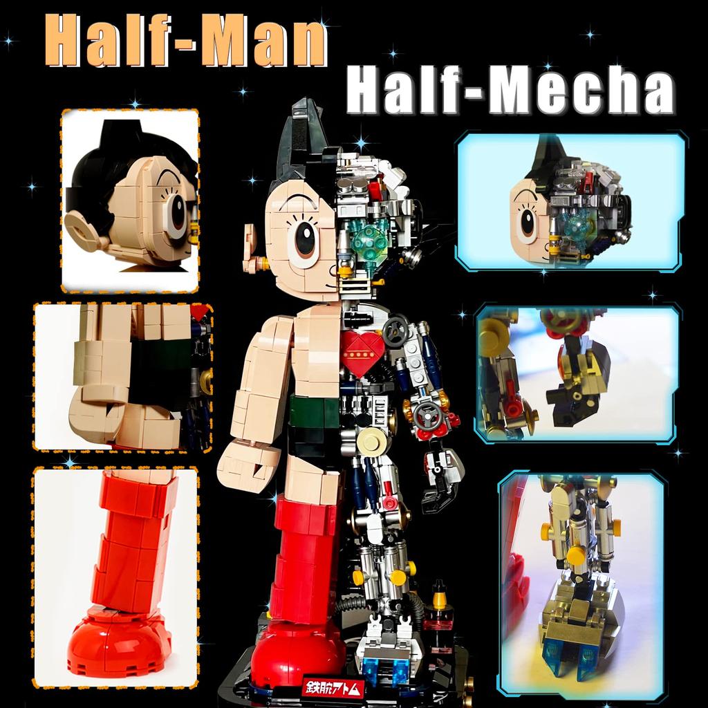 Mrkuriosity Astro Boy Mecha Hračka Stavebnice Sběratelská Mighty Atom Výstavní Detail Ručně vyráběná Mecha Stavebnice Dárek pro Dospělé a Kompatibilní s Lego Stavebnicí,