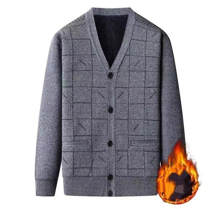 

Теплая куртка Топы Осень Зима Среднего возраста Пожилые Мужской свитер Кардиган Бархатный Утолщенный Вязаный L светло-серый