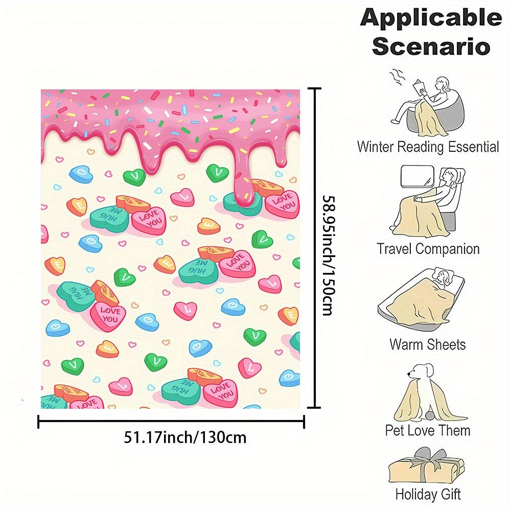 Pink Heart Donut Flannel Throw Blanket Soft Reversible All Season Home Office Travel Gift