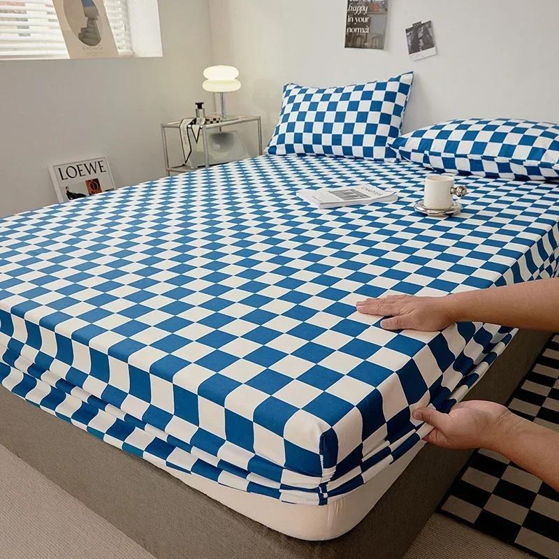 Cotton Fitted Sheet with Elastic Band Non Slip Adjustable Mattress Cover Suitable for King Size Bed Bedding Sheets for Bed