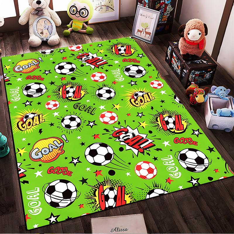 Soccer-Themed Cartoon Carpet with "Goal!" Text and Football Pattern Suitable for use as an anti-slip for living room bedroom sofas