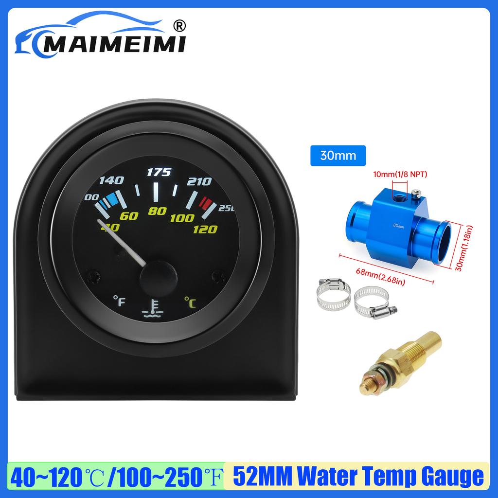 MAIMEIMI 40~120℃ 52MM Water Temperature Gauge with Sensor Temp Joint Pipe Sensor Hose Adapter 26-40MM for Petrol Car 12V