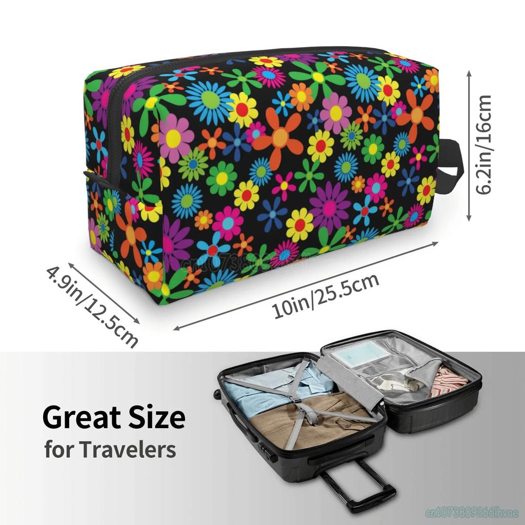 Hippie Flower Women Travel Makeup Pouch Waterproof Large-capacity Travel Cosmetic Bag with Handle Cosmetic Bag Storage Bag