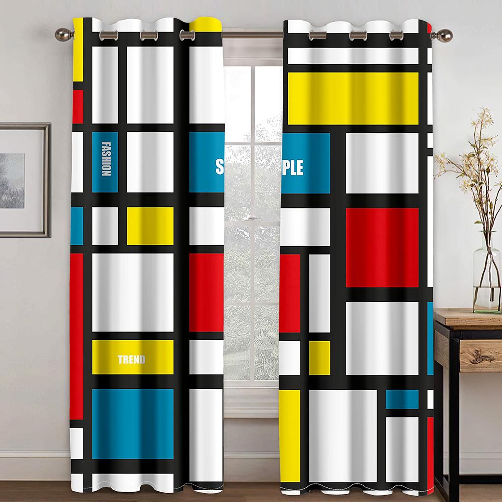 European Simple Bohemian Style Color Striped Lattice Sunshade Curtains 2 Panels Ethiopian Style Living Room Bedroom Window Decor