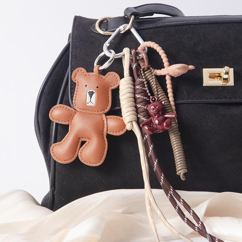 

1 шт. Кожаный маленький медвежонок, плетеный шнурок, подвеска-рюкзак, украшение, сделай сам, брелок для ключей, аксессуары для сумки