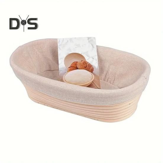 Brotgärkorb, handgewebter Rattan-Banneton zum Backen von Sauerteig, runder Aufbewahrungskorb im Spiraldesign mit Einsatz, Geschenk zur Brotherstellung