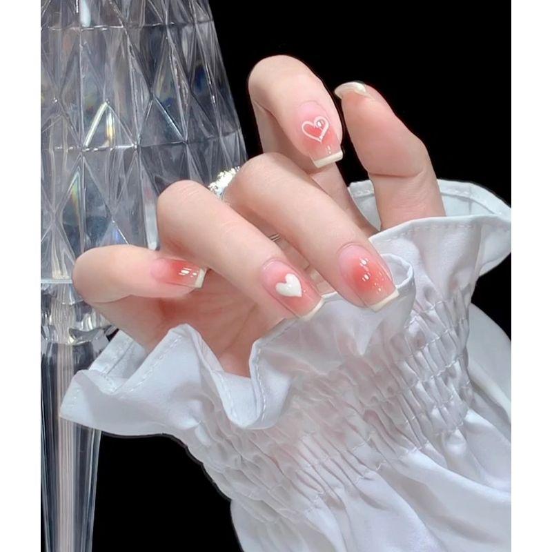

Hand-Made Wear Armor White Fancy Summer Heart Blush Nail Stickers Finished Product Detachable Medium and long square xs Heart blush French