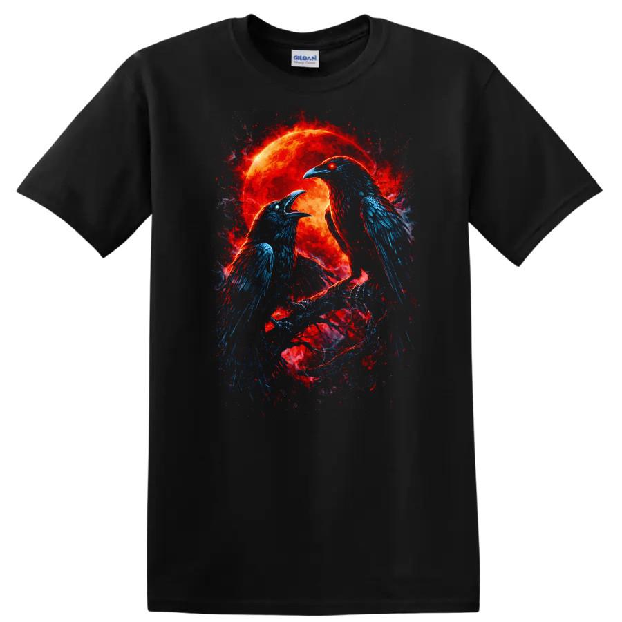 Raven T Shirt Wild Birds Graphic Art Red Moon Fantasy Style Tee