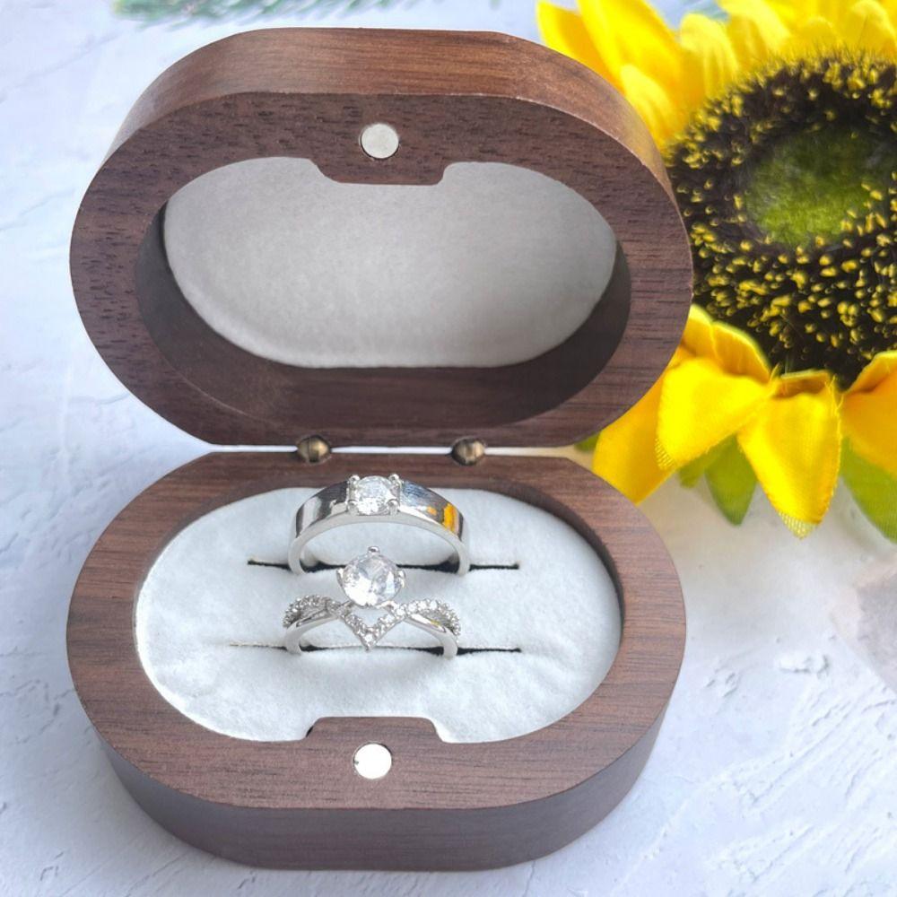 Wooden Wedding Ring Box Double Slots Ring Display Box Jewelry Storage Show Case Wedding Ceremony