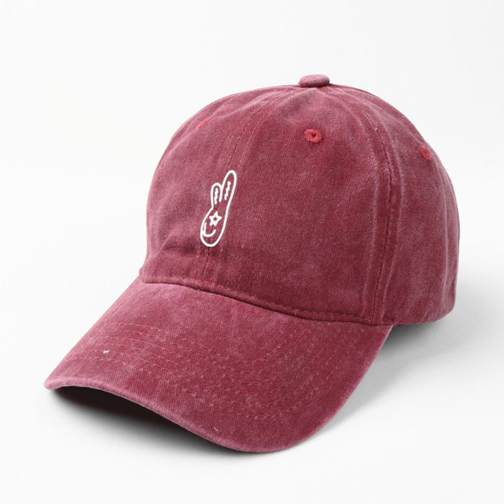 Washed Cotton Baseball Cap with Cartoon Embroidered Design Adjustable Strap Classic Unstructured Fit Casual Outdoor Headwear