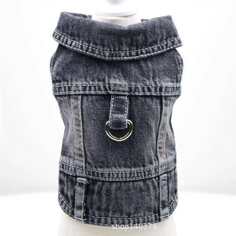Pet Small Dog Dog Clothing Traction Spring Autumn Winter Denim Vest Jacket