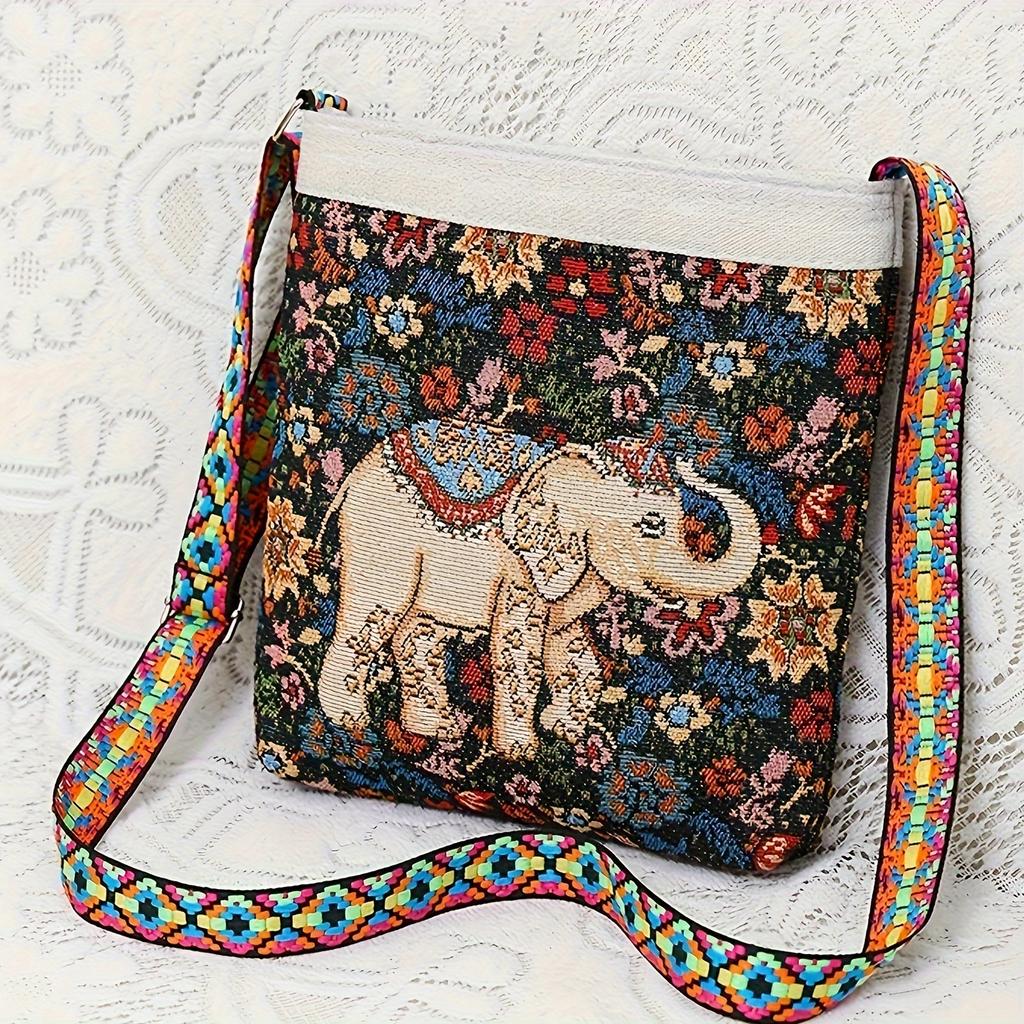 Classic Textured Elephant Pattern Shoulder Bag, Crossbody Bag For Women