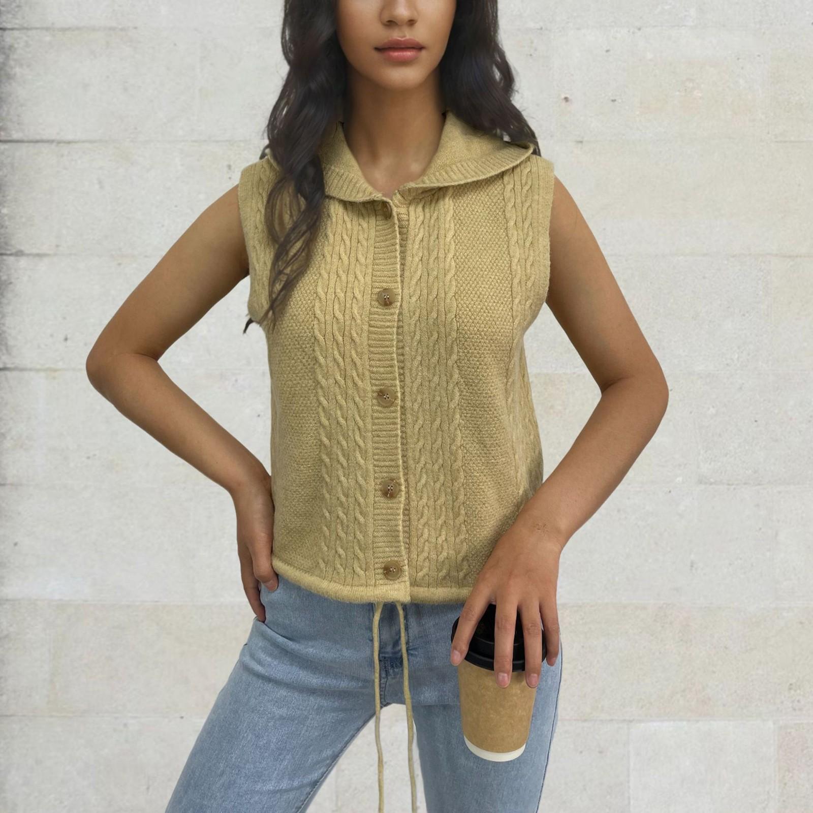 

Женская мода без рукавов трикотаж косы капюшон жилет кардиган S жёлтый