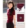 Demana Women's Rose Metallic Knit Top with Side Drawstring & Semi-High Neck