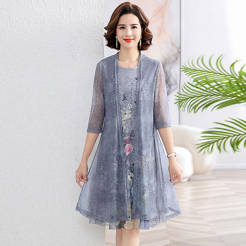 

Summer Chiffon Suit: Sleeveless Dress & Mid-Sleeve Jacket for Young Moms & Mature Women 2XL (115-130 jin) серый