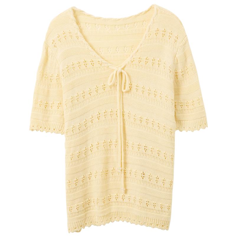 Sancai Plus Size Hollow-Out V-Neck Knit Top M