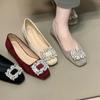 French square head rhinestone square buckle thick heel single shoes with skirt 2025 autumn new commuter low heel Mary Jane shoes women