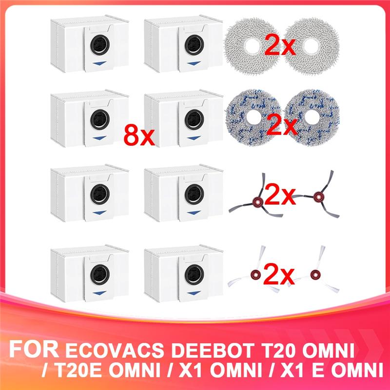 Accessories Kit For Ecovacs Deebot T20 Omni / T20e Omni / X1 Omni Robot Vacuum Cleaner,Dust Bags,Side Brushes,Mop Cloth-B61B