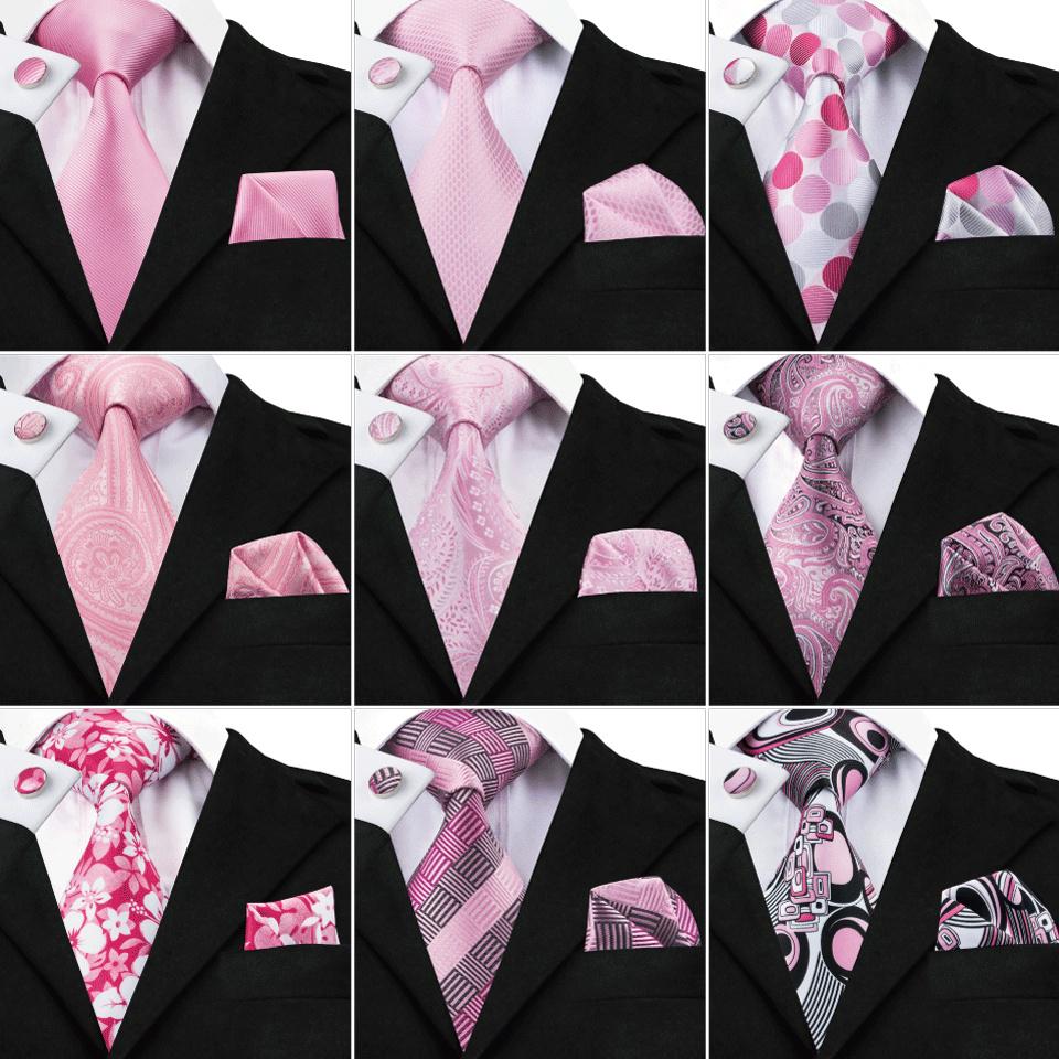 Buy Classic Mens Pink Ties Hanky Cufflinks Set Silk Necktie for Wedding