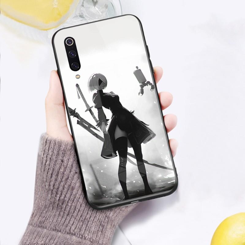 Cute Girl Nier Automata Phone Case For Xiaomi 12 11T 10 9 Redmi Note 11 10 10S Pro Redmi 9 9A 8 Black PC Glass Phone Cover