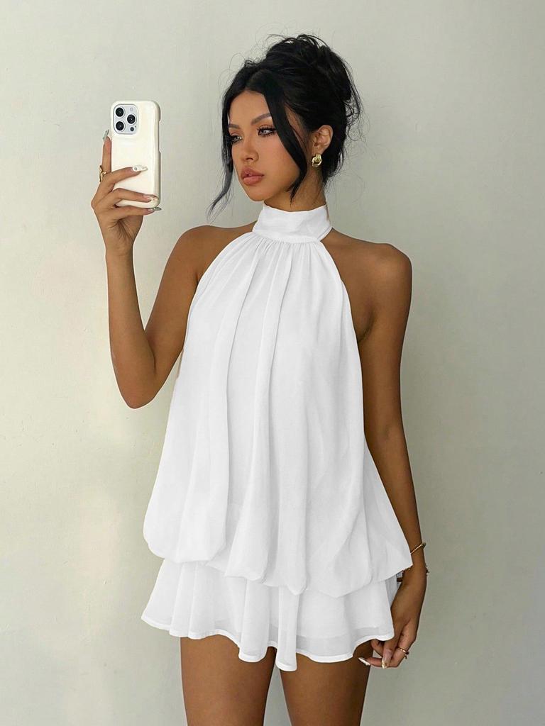 European-American Holiday Slimming Sexy Backless Halter Lace-up Waist-Cinch Versatile Dress