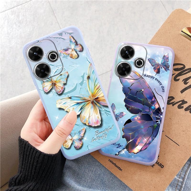 Butterfly Soft Silicone Case For Redmi Note 13 Pro 13C 14 Poco C65 Samsung A55 M35 S24 Xiaomi iPhone Huawei Honor 200 Realme 9 Camera Shockproof Cover