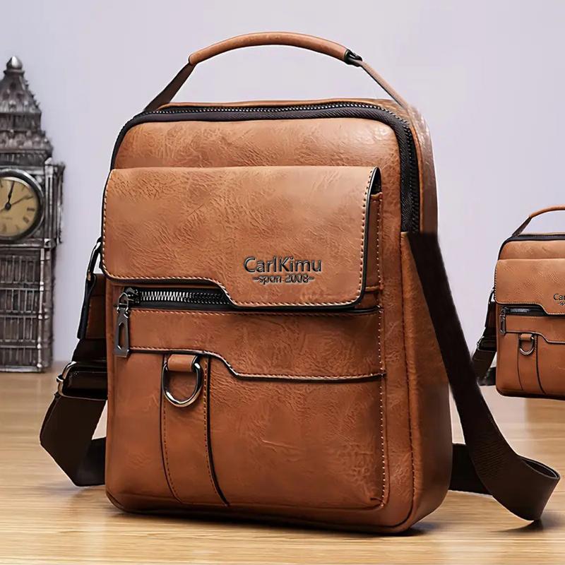 Sleek Multi- Faux Leather Crossbody Bag Adjustable-strap Lightweight for Daily Commute Casual Stylish Functional Men’s Bag