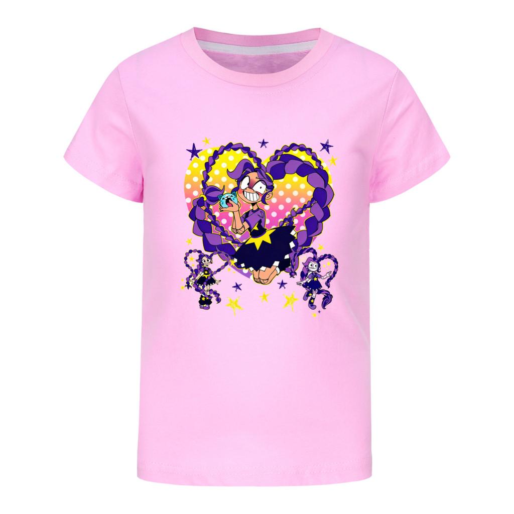 5598 Kinderen Meisjes Lily Liefde Vlechten Print Katoen Korte Mouwen T-shirt