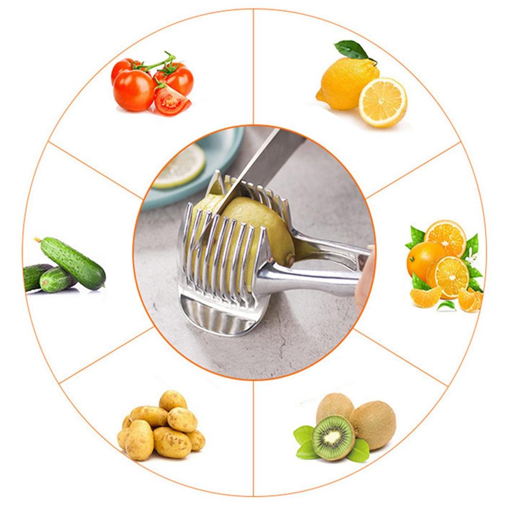 Stainless Steel Lemon Slicer Multifunction Clamp Design Vegetable Fruit Tomato Cutter Shredders Onion Holder Kitchen Gadget