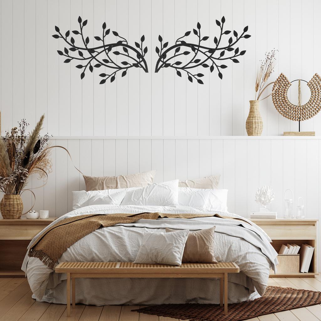 2Pcs Metal Tree Leaf Wall Decor Vine Olive Branch Leaf Wall Art Artistic Wall Hanging Sign for Living Room Bedroom Decoration