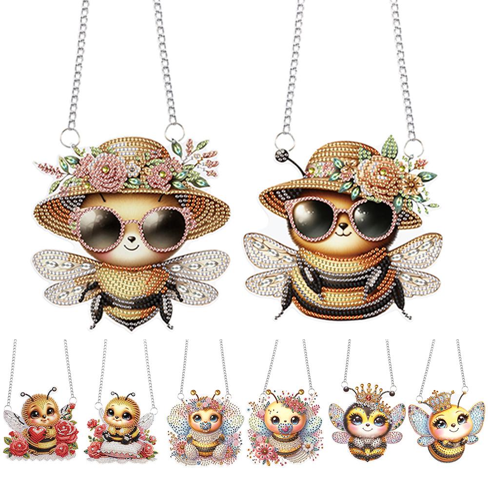 2pcs Bee Theme 2D Flat DIY Special Shape Rhinestone Diamond Art Window Pendants Diamond Painting Set Home Wall Decoration Crafts
