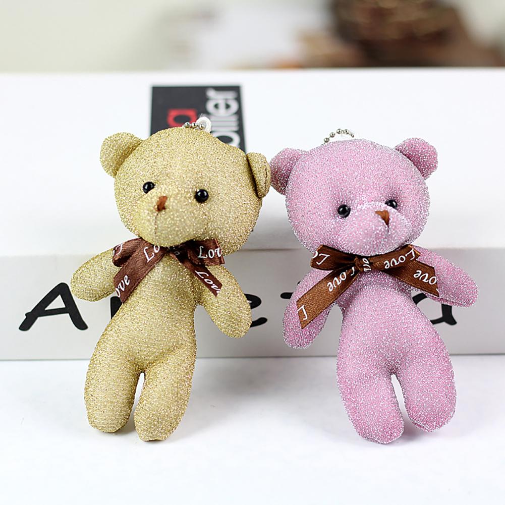 12CM Teddy Bear Plush Toy with Ribbon Bow Siamese Bears Toys Key Chain Pendant Gifts for Children Kids Toy Wedding Gifts