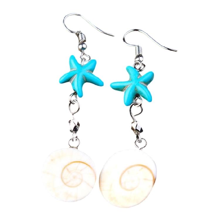 

Fashionable Starfish Conch Dangle Earrings Comfortable Wear Sea Inspired Ear Rings Stylish Beach Vacation Accessories синій