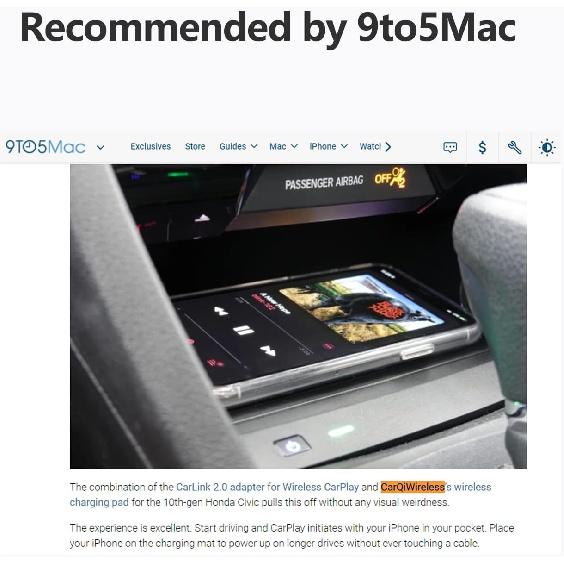 CarQi Trådlös laddare för Honda Civic 2016-2021 Bälte USB-port, Trådlös laddningspanel för Honda Civic Halvkombi Si Coupé R Typ Tillbehör 2021 2020