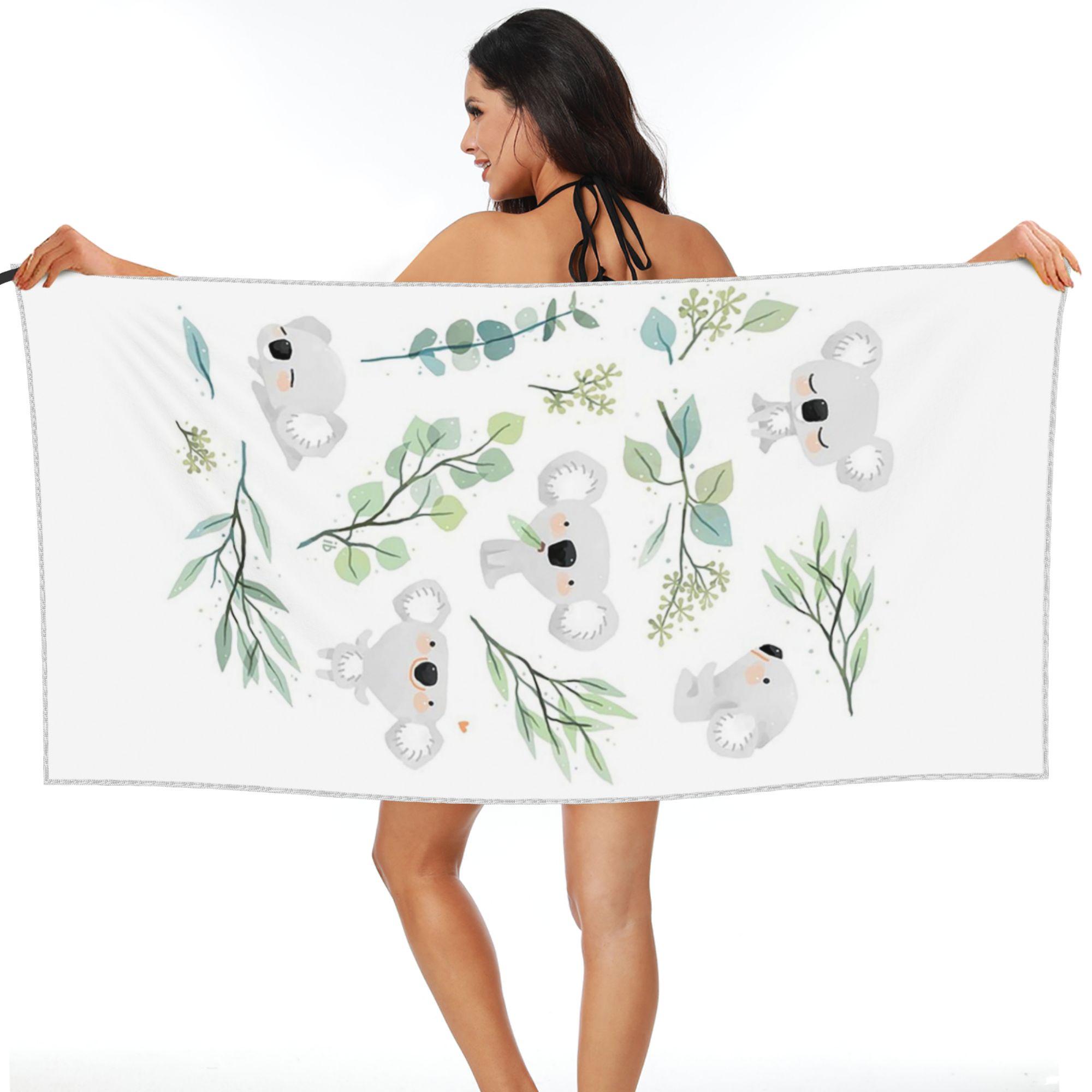 Koala and Eucalyptus Pattern Beach Towel Soft Microfiber Quick Dry Absorbent Quick Towels For Bath W40*H60(CM)