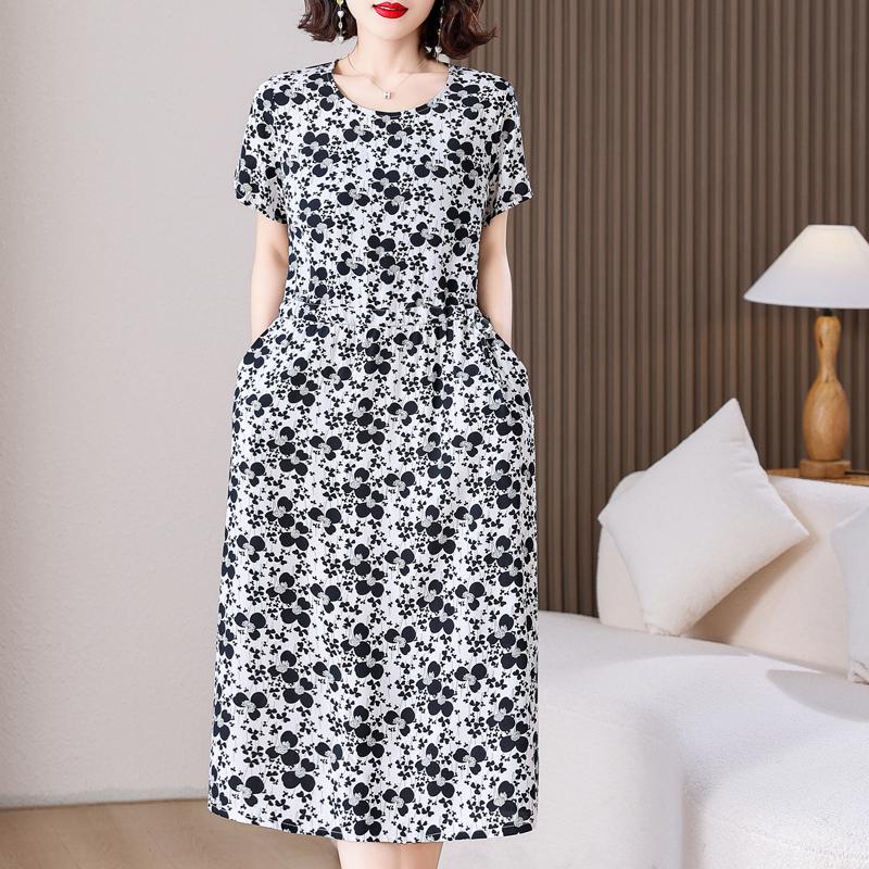 

Елегантні довгі жіночі сукні великого розміру Вільне жіноче вінтажне плаття з короткими рукавами 5XL