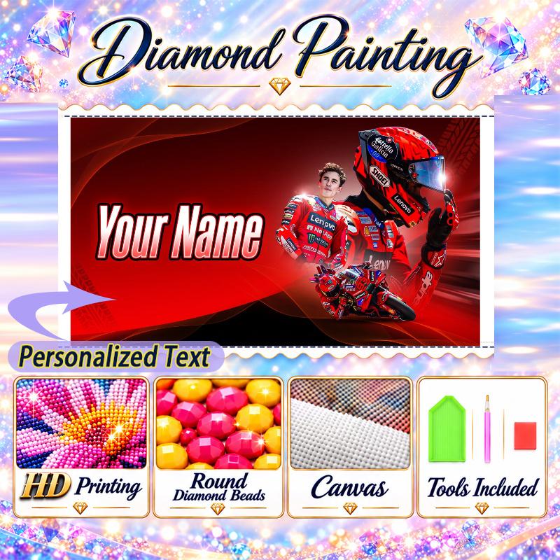 Marc Marquez 5D DIY Diamond Painting Custom Name Text, Full Drill Rhinestone Mosaic Art Home Gift