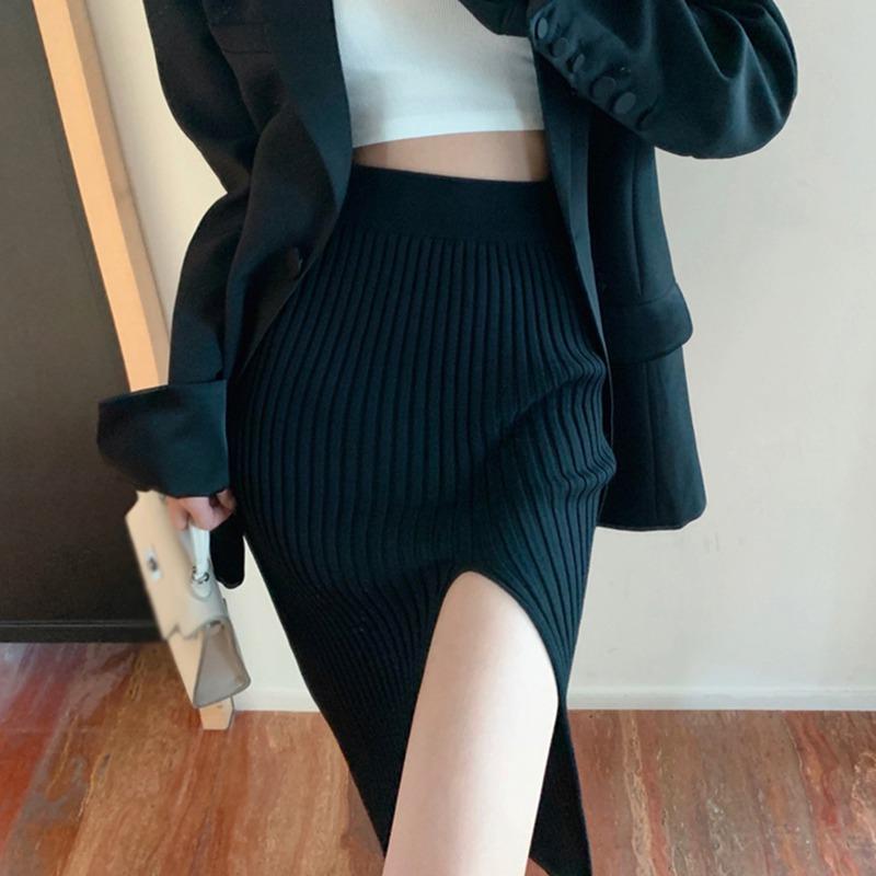 Women's Skirt Temperament High Waist Thin Elastic Force Split