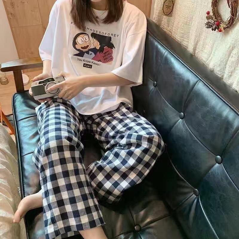 Pajamas women's short-sleeved trousers summer cartoon cute 2 new cartoon spring and summer loungewear suit can be worn outside