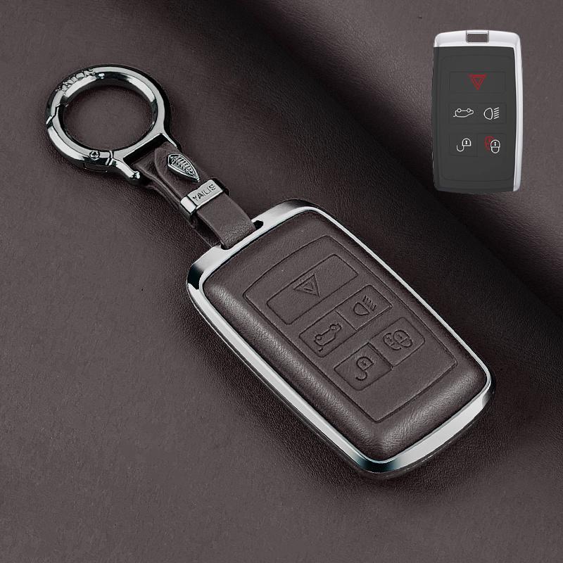 Metal Leather Car Remote Key Cover Case Holder Shell Fob for Land Rover RangeRover Sport Evoque Freelander Velar Discovery LR5