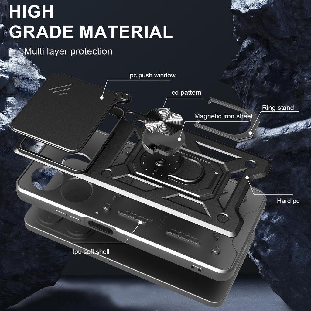 For vivo Y39 5G/Y300i 5G Case with Slide Camera Lid PC+TPU Kickstand Phone Cover