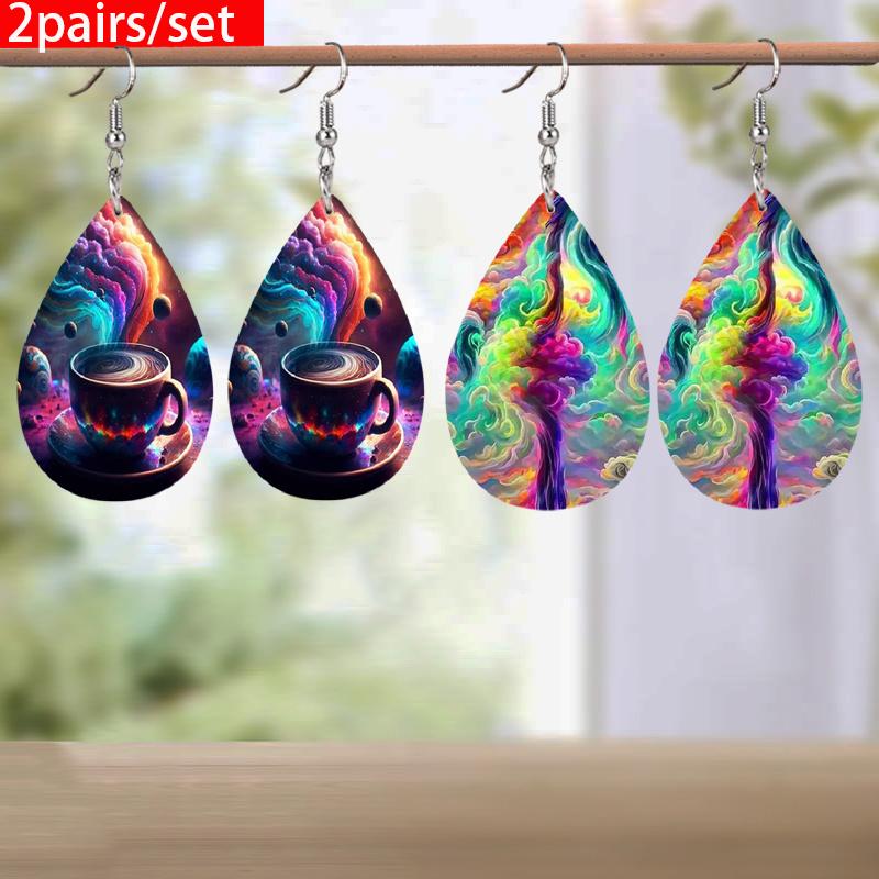 

2 пары/комплект креативные серьги-подвески в виде разноцветных облаков и планет из ПУ кожи, женская мода