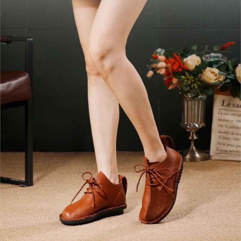 Johnature Dámské pohodlné boty z pravé kůže s měkkou podrážkou, lehké kotníkové boty na šněrování, ploché krátké boty