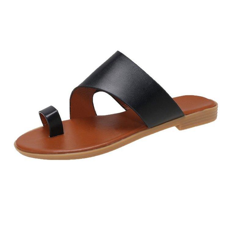 

Женская обувь новая летняя на плоской подошве толстой подошве для улицы с открытым носком крутые тапочки 35 чёрный