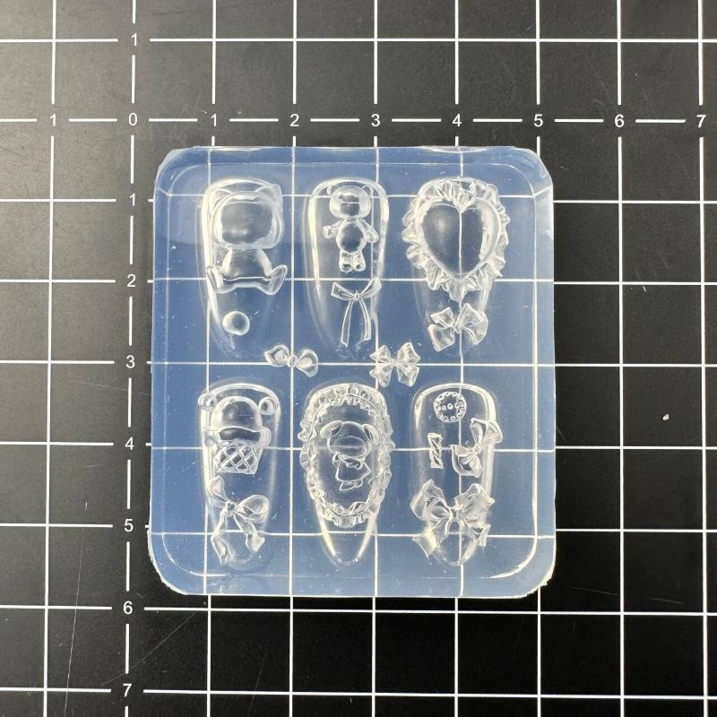 Lace Bow Strawberry 3D Silicone Mold DIY Nail Art Decor Cartoon Rabbit Flower Transparent Mold Manicure Design Tool