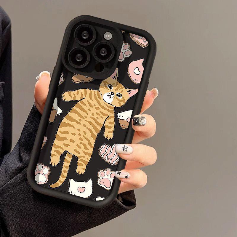 Cute Cat Is Suitable for iPhone17 Mobile Phone Case Apple 17promax New 14 Fine Holes 13/12 Factory 11