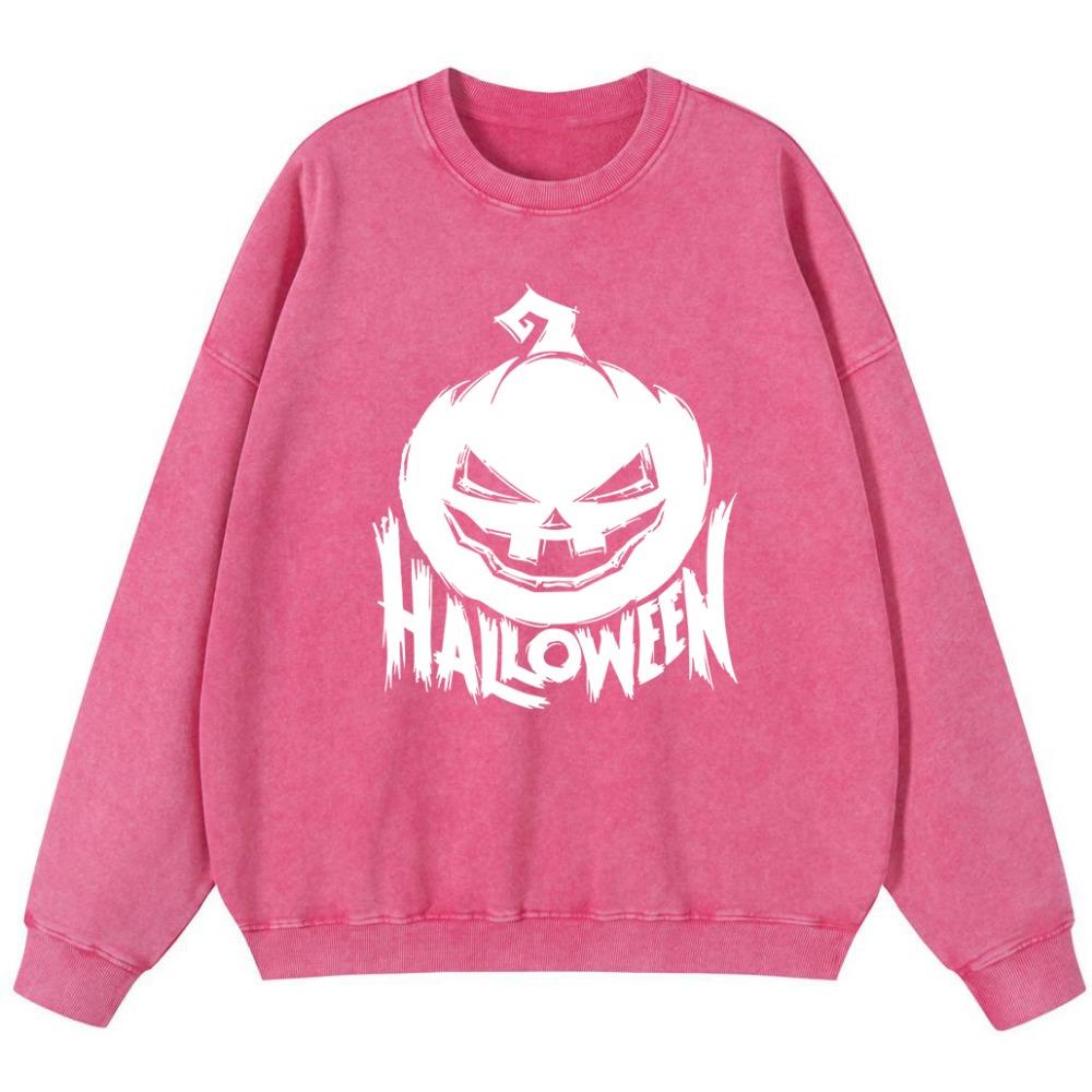 Halloween Pumpkin Girl Vintage Washed Cotton Sweatshirt Simple Loose Pullover Thin Style Crewneck