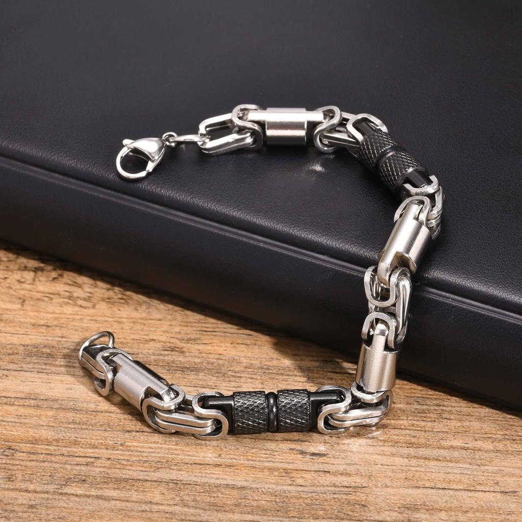 Klobige Byzantinische Armbänder für Männer Jungen, Zweifarbiges Edelstahl Handgefertigtes Armband, Rock Punk Schmuck Geschenk